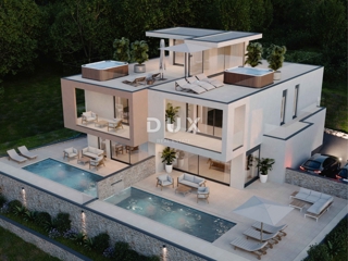 ŠIBENIK, VODICE - DVOJNI HIŠA z bazenom, strešno teraso in pogledom na morje