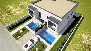 VODICE, novogradnja, družinska hiša, 2 ločena apartmaja, bazen, parkirišče