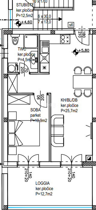 Stanovanje Crvene kuće, Zadar, 61,40m2