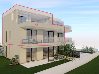 Vodice - dvonadstropno stanovanje s strešno teraso, 750 m od plaže