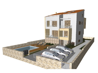 VODICE – GRADBENO ZEMLJIŠČE 583 m², 150 m OD PLAŽE, ZAČETO GRADBENJE