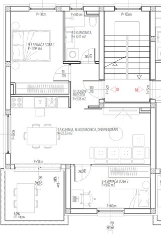 Vodice - Dvosobno stanovanje S7 z razgledom na morje, drugo nadstropje, novogradnja