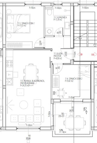 Vodice - Dvosobno stanovanje S9 z razgledom na morje, drugo nadstropje, novogradnja