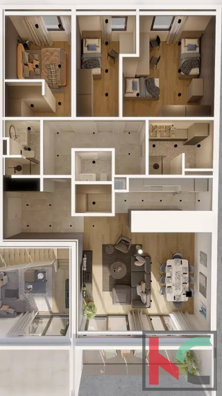 Istra, Pula, center, stanovanje 130,31m2 s tremi spalnicami in ložo, novogradnja