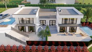 Krk, Brzac – Moderna dvojna vila z bazenom, strešno teraso in pogledom na morje