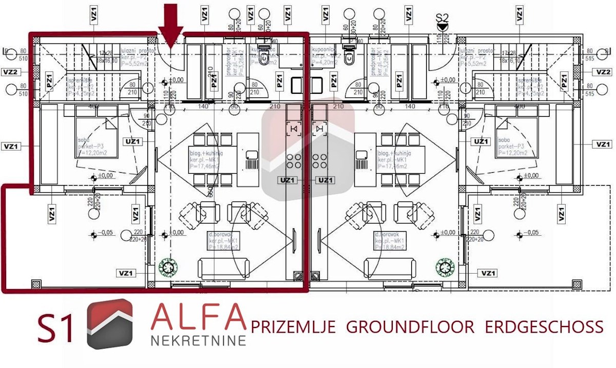 Hrvaška, Vodice – Prodaja nove polsamostojne hiše z garažo, bazenom in pogledom na morje