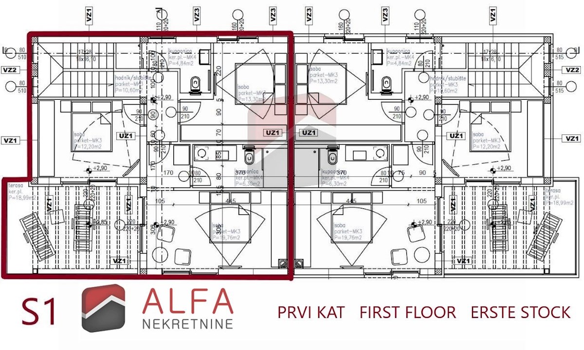 Hrvaška, Vodice – Prodaja nove polsamostojne hiše z garažo, bazenom in pogledom na morje