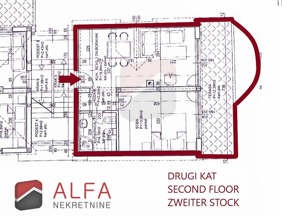 Hrvaška, Vodice, prodaja opremljeno stanovanje, drugo nadstropje, pogled na morje