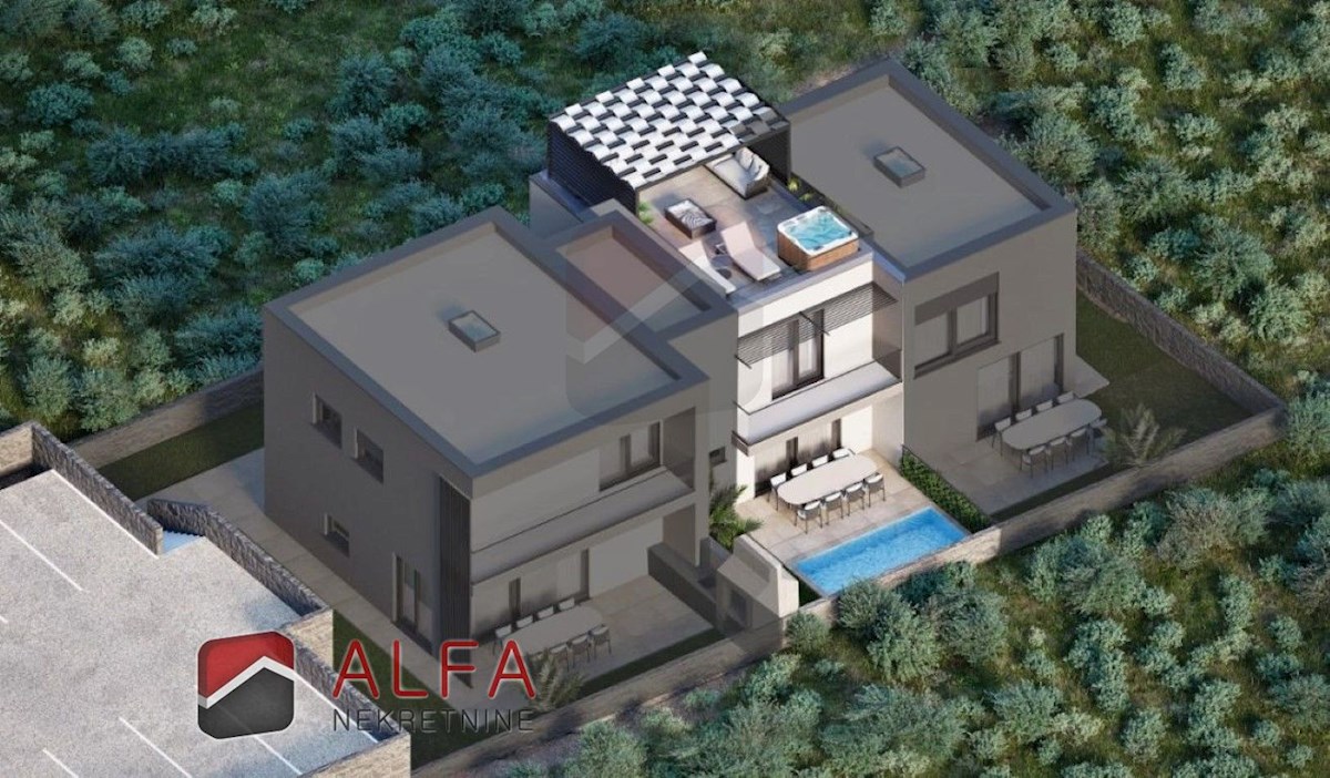 Hrvaška, Vodice, NOVOGRADNJA, prodaja dvonadstropna vrstna hiša z lastnim dvoriščem