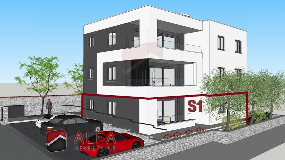 Hrvaška, Vodice – prodaja novo stanovanje v pritličju, z vrtom, 40 m od morja