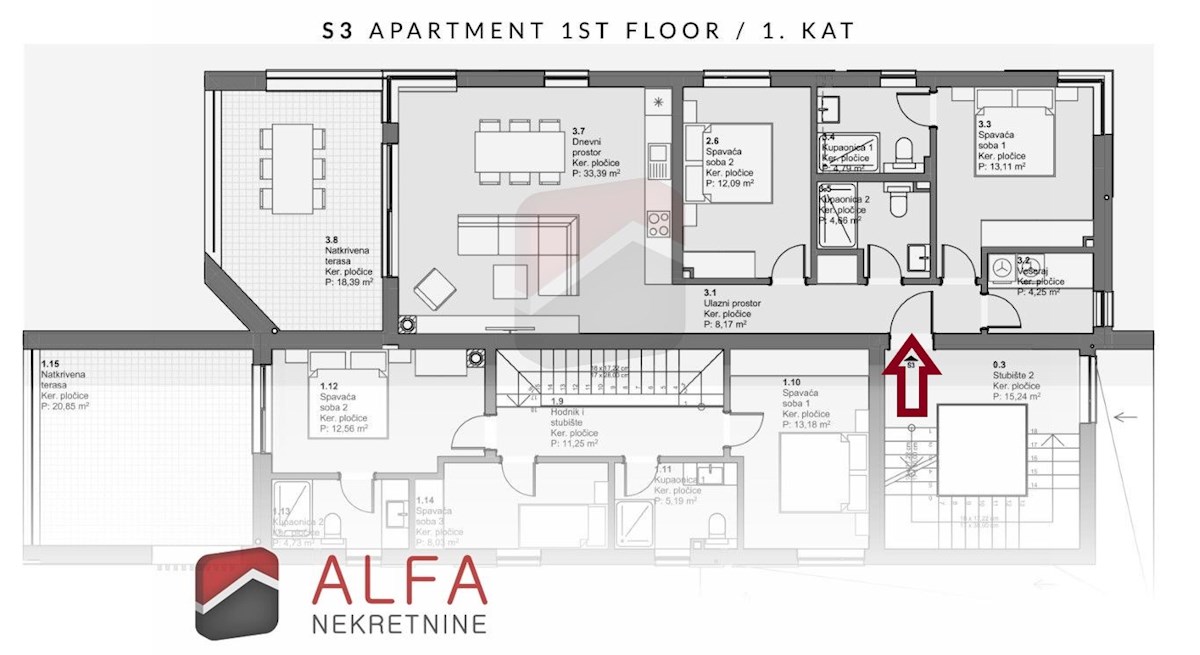 Hrvaška, Vodice, prodaja novo stanovanje, prvo nadstropje, pogled na morje