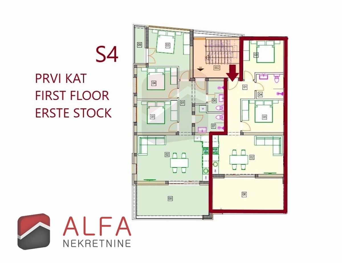Hrvaška, Vodice, prodamo nov dvosobni apartma, prvo nadstropje, pogled na morje