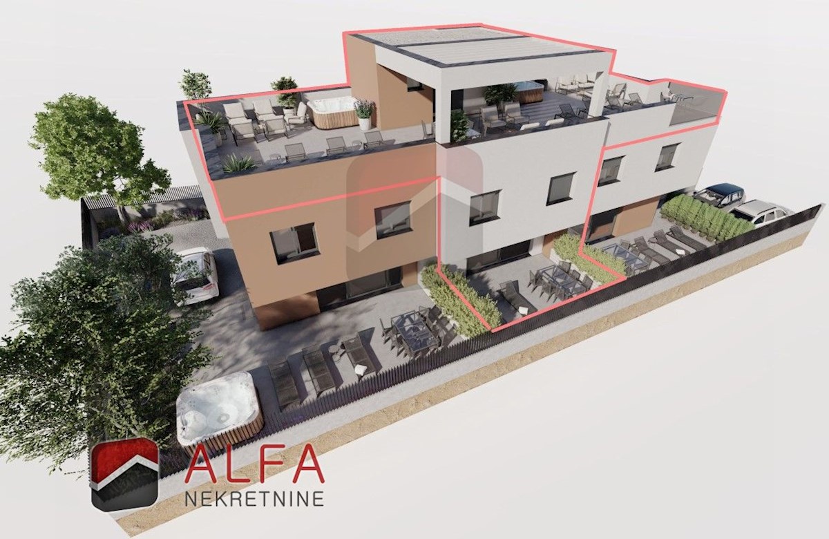 Hrvaška, Vodice, novogradnja, prodamo trietažni apartma z veliko strešno teraso