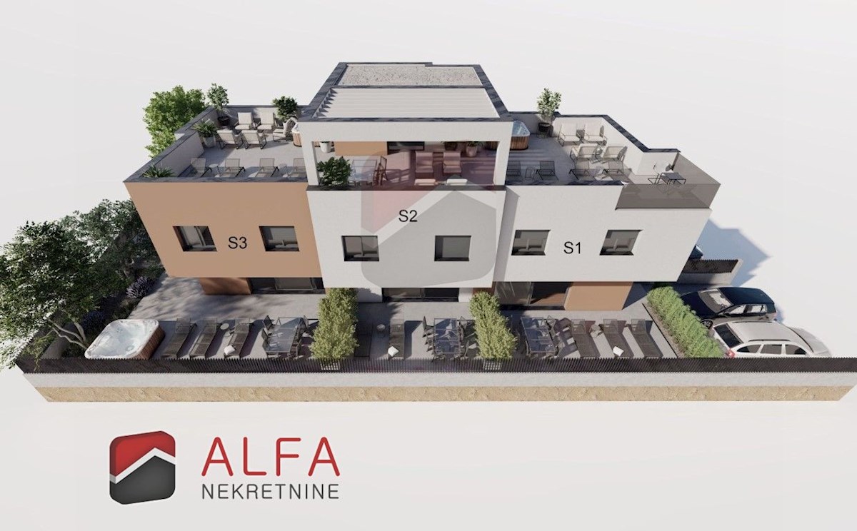 Hrvaška, Vodice, novogradnja, prodamo trietažni apartma z veliko strešno teraso