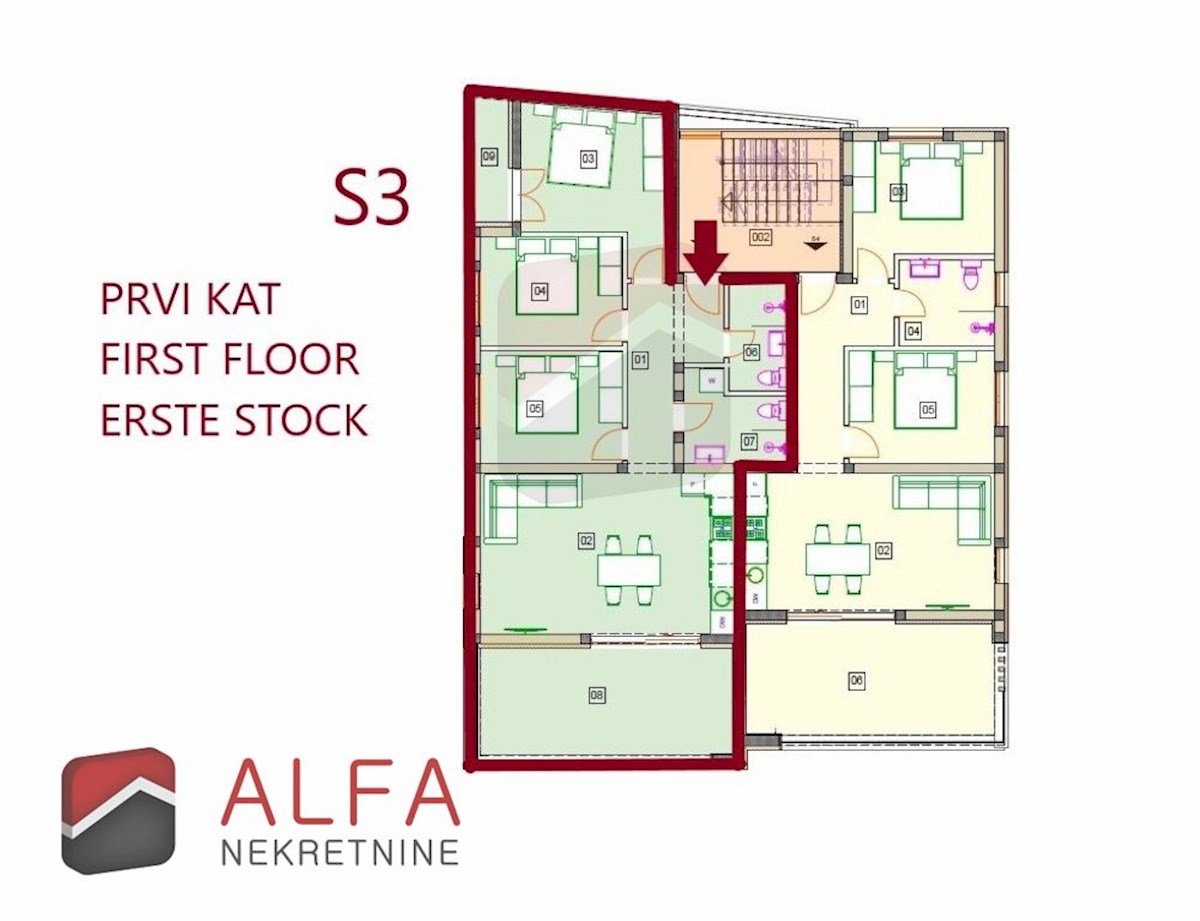 Hrvaška, Vodice, novogradnja, prodaja trisobni apartma, dve parkirni mesti, pogled na morje