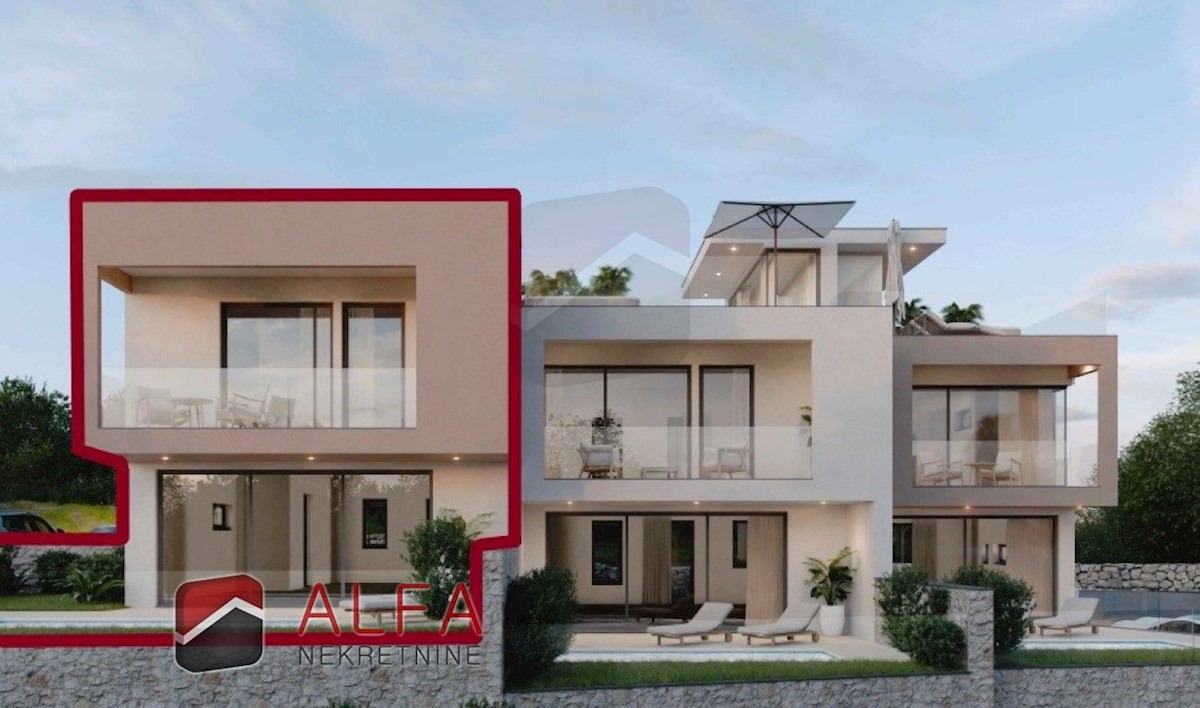 Hrvaška, Vodice, novogradnja – dvonadstropno stanovanje z bazenom in dvoriščem, pogled na morje