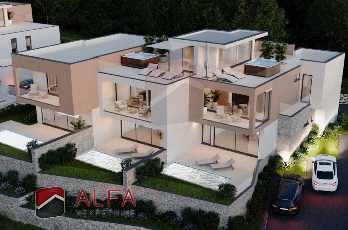 Hrvaška, Vodice, novogradnja – dvonadstropno stanovanje z bazenom in dvoriščem, pogled na morje