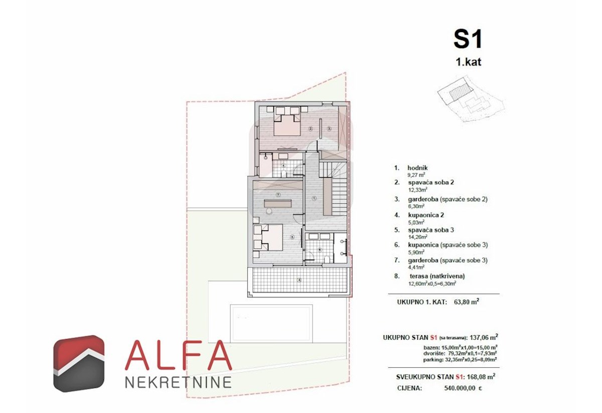 Hrvaška, Vodice, novogradnja – dvonadstropno stanovanje z bazenom in dvoriščem, pogled na morje