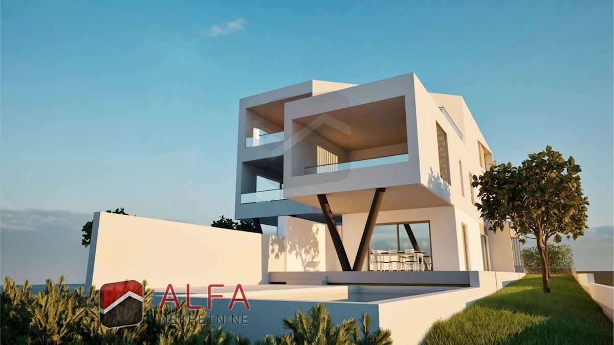 Hrvaška, Vodice – prodaja novo dvonadstropno stanovanje, bazen, vrt, pogled na morje