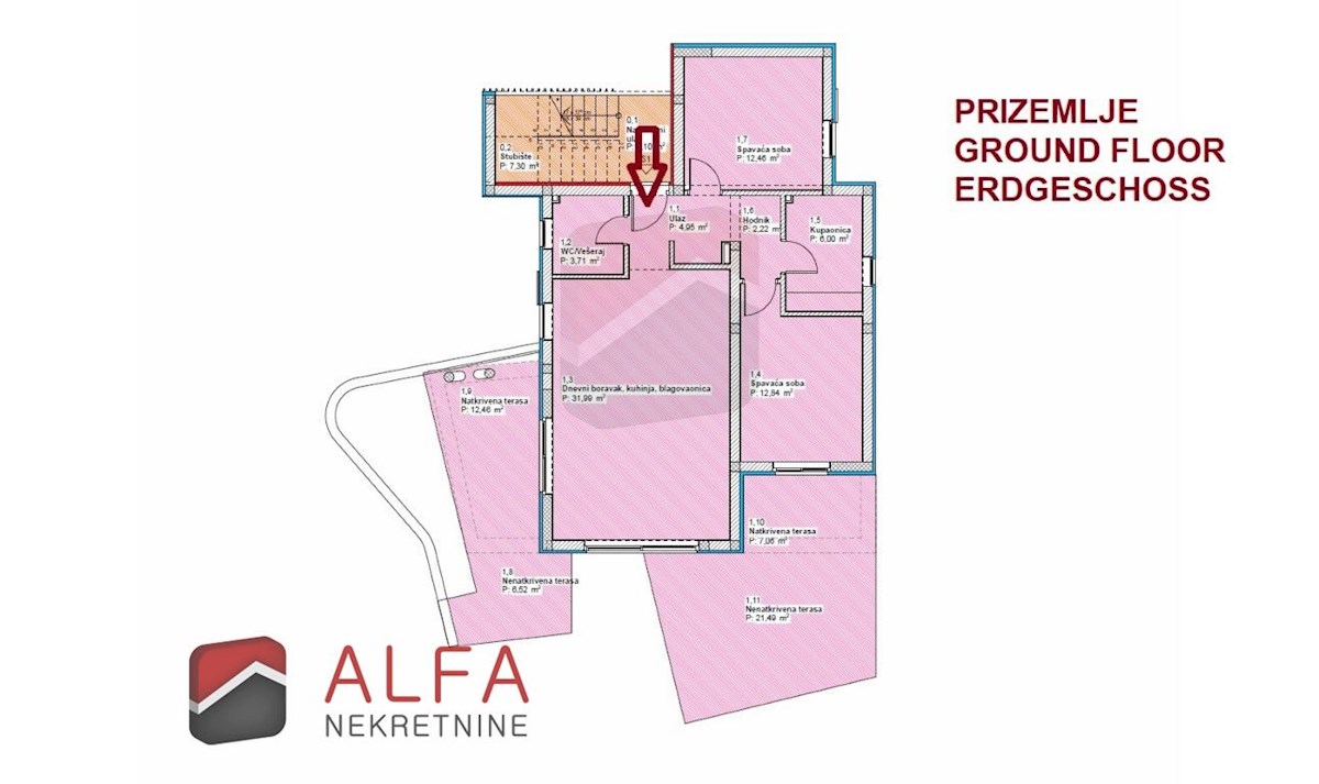 Hrvaška, Vodice – prodaja novo udobno stanovanje v pritličju s 120 m² vrta