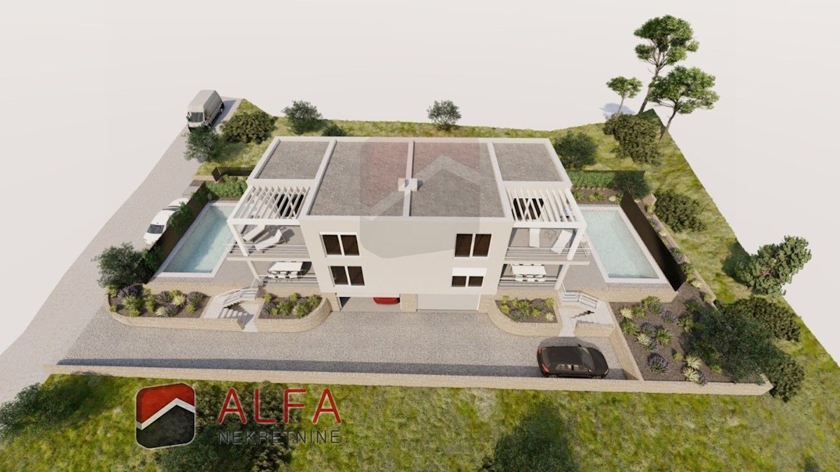 Hrvaška, Vodice – Prodaja nove polsamostojne hiše z garažo, bazenom in pogledom na morje