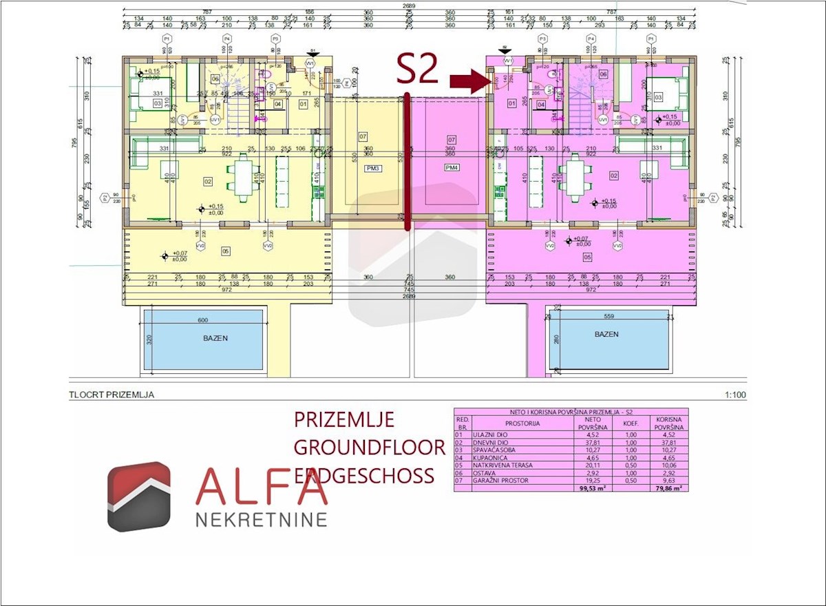 Hrvaška, Vodice – prodaja nova polpritlična hiša z bazenom in garažo
