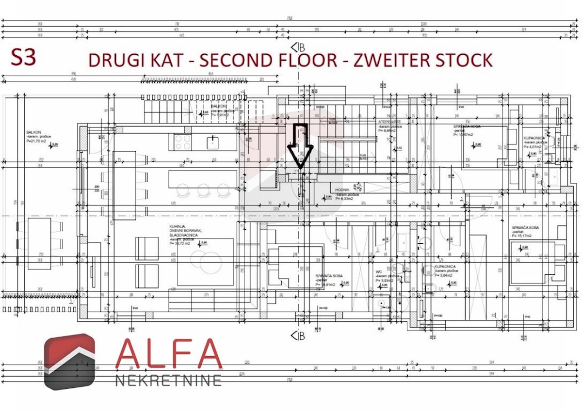 Vodice center, ATRAKTIVNO, prodamo trisobno stanovanje v drugem nadstropju s strešno teraso