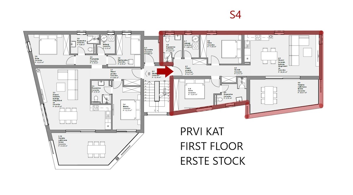 Hrvaška, Vodice, prodamo nov dvosobni apartma, prvo nadstropje, pogled na morje