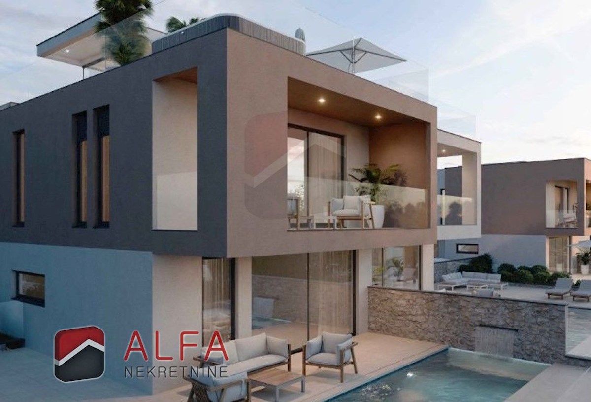 Hrvaška, Vodice – prodaja nova polpritlična hiša z bazenom in pogledom na morje