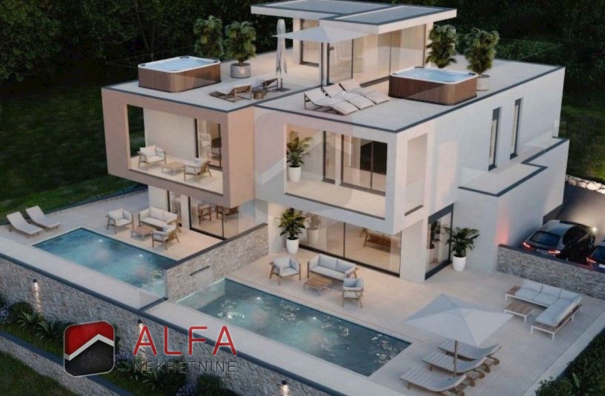 Hrvaška, Vodice – prodaja nova polpritlična hiša z bazenom in pogledom na morje