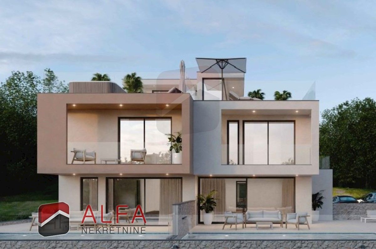 Hrvaška, Vodice – prodaja nova polpritlična hiša z bazenom in pogledom na morje