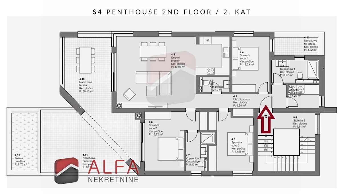 Hrvaška, Vodice, prodaja penthouse, drugo nadstropje, panoramski pogled na morje