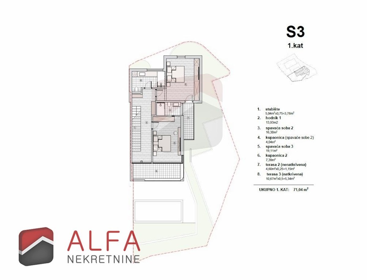 Hrvaška, Vodice – novogradnja, prodaja trietažno stanovanje, bazen, dvorišče, pogled na morje