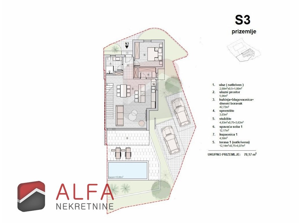 Hrvaška, Vodice – novogradnja, prodaja trietažno stanovanje, bazen, dvorišče, pogled na morje