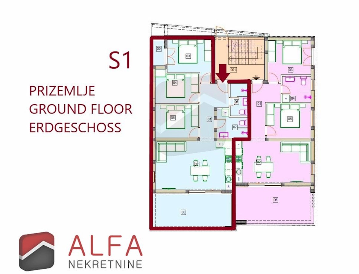 Hrvaška, Vodice, novogradnja, prodaja trisobni apartma, pritličje, vrt