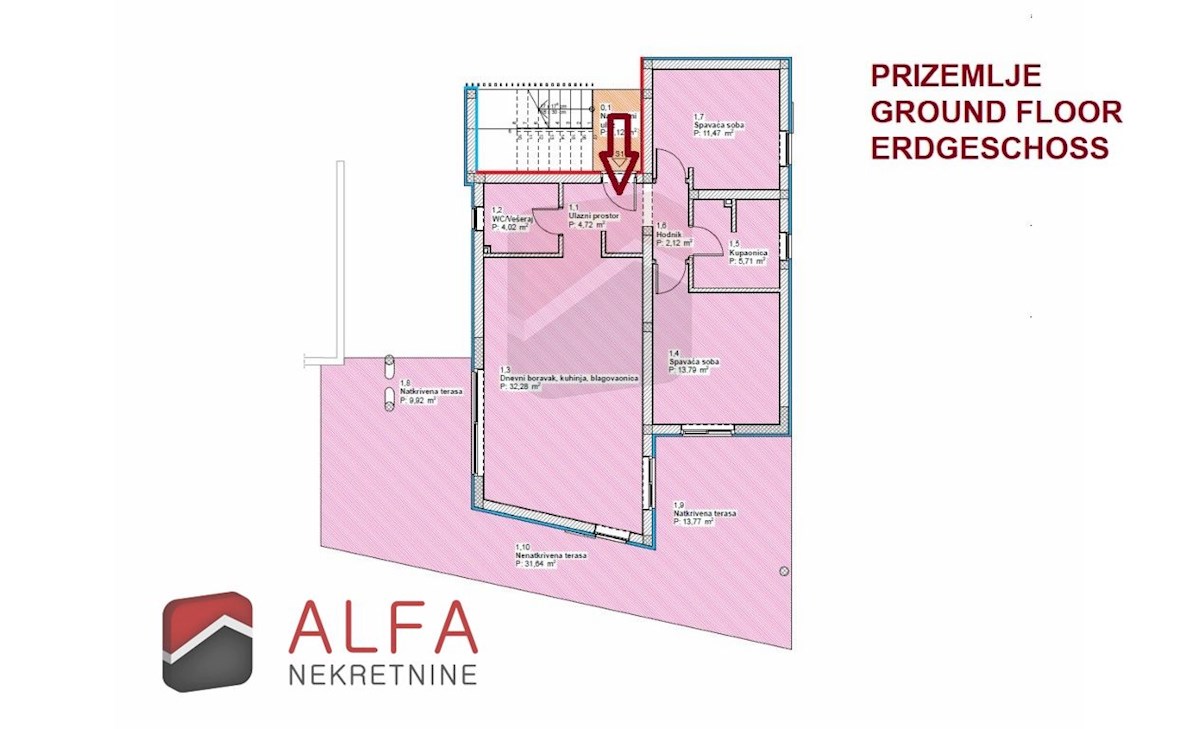 Hrvaška, Vodice – prodaja novo udobno stanovanje, pritličje, vrt, talno ogrevanje