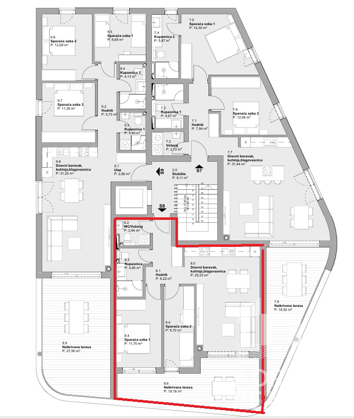 Vodice, stan na odlični lokaciji, 2 minute hoje do Modre plaže