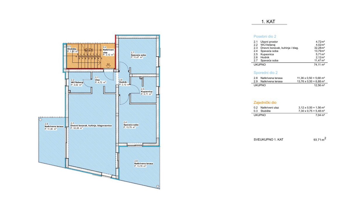Vodice, prostoren dvosoben stanovanje 600 m od plaže