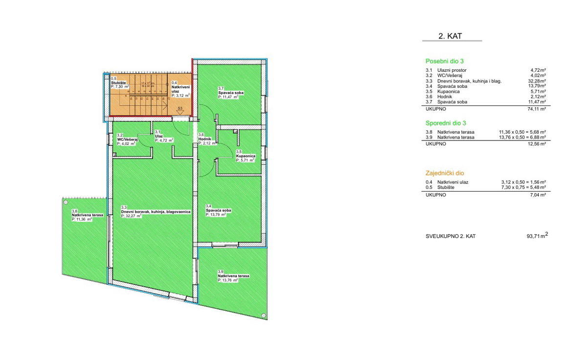 Vodice, prostoren dvosoben stanovanje 600 m od plaže