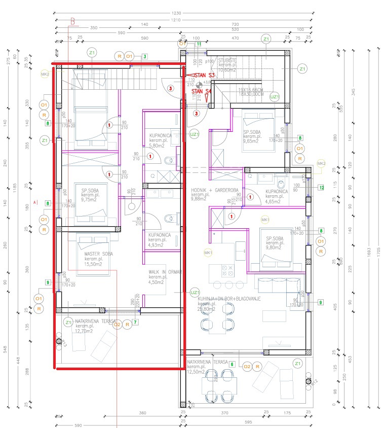 Vodice, moderni dvoetažni apartma s pogledom na morje, 110,31 m2