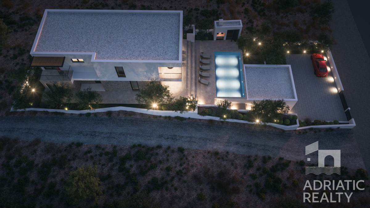 Žaborić, ekskluzivna vila s panoramskim pogledom in bazenom, 150 m od plaže