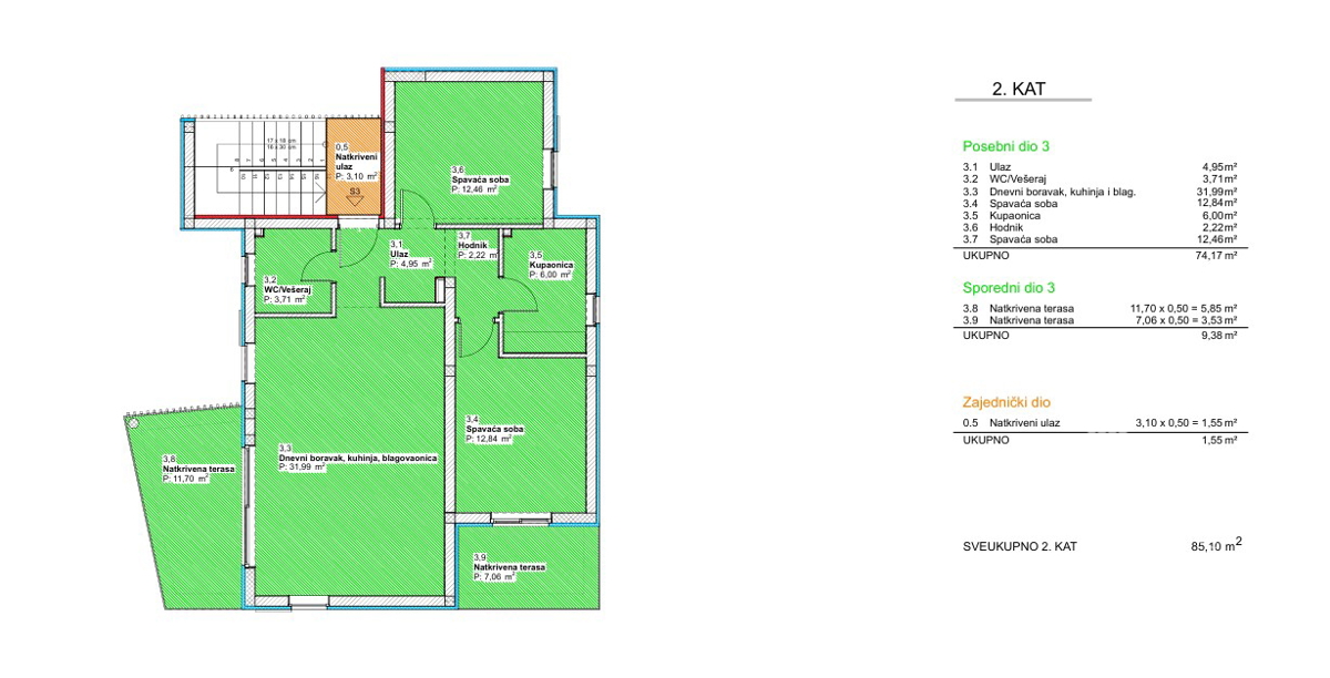 Vodice, prostoren dvosoben stanovanje 600 m od plaže