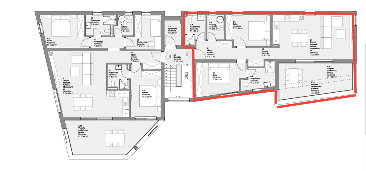 Vodice, dvosobno stanovanje s pogledom na morje