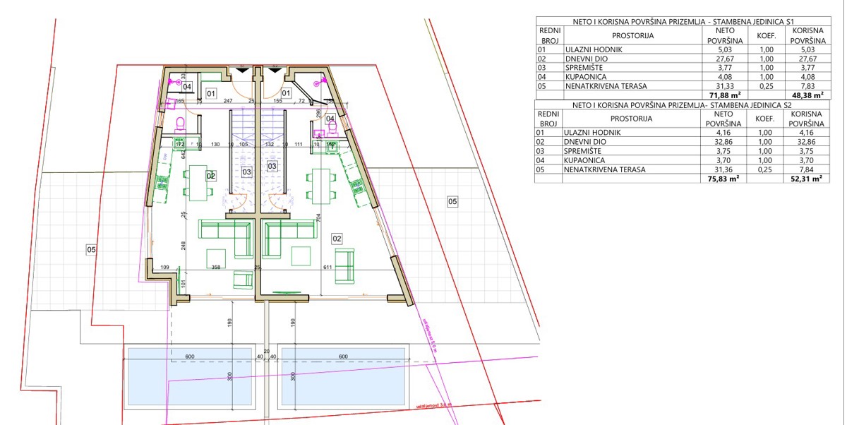 Vodice, novogradnja, sodobna dvojna hiša s bazenom