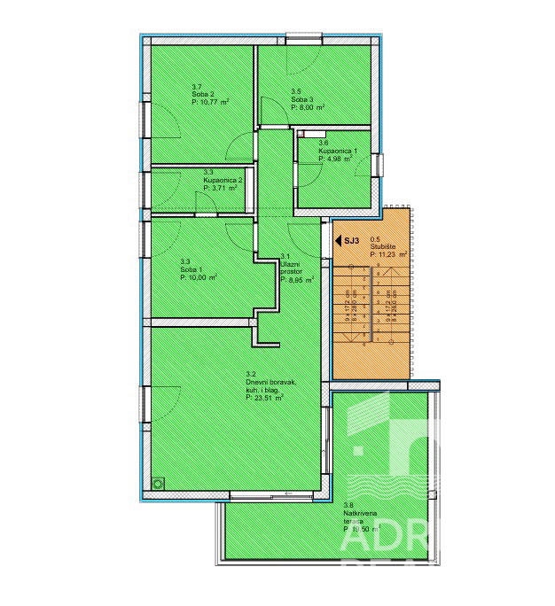 Vodice, stanovanje s tremi spalnicami, 3 minute od plaže, pogled na morje