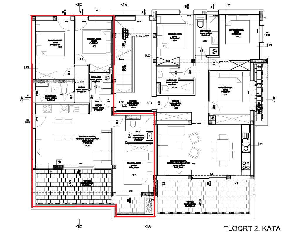Vodice, trisobno stanovanje s strešno teraso v novogradnji, 131,5 m2