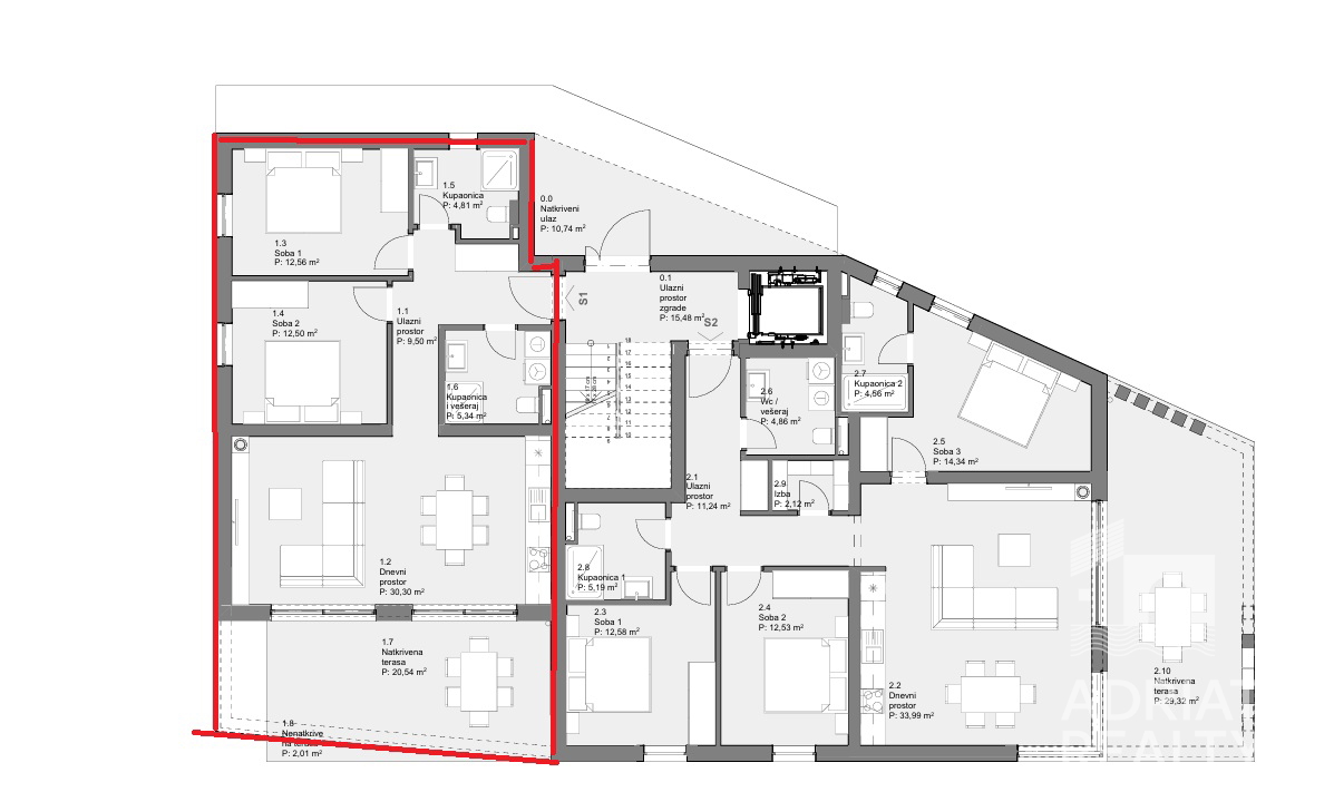 Tribunj, pritlični apartma z dvema spalnicama