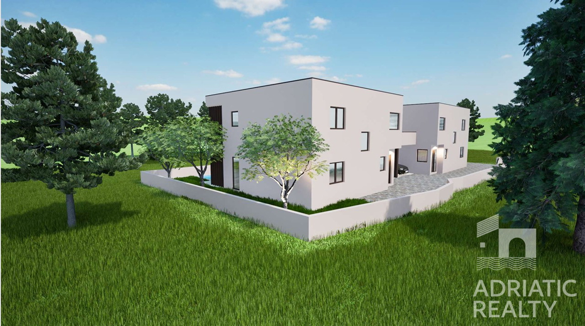 Vodice, novogradnja, moderna dvojna hiša z garažo in bazenom