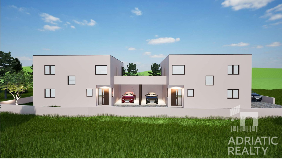 Vodice, novogradnja, moderna dvojna hiša z garažo in bazenom