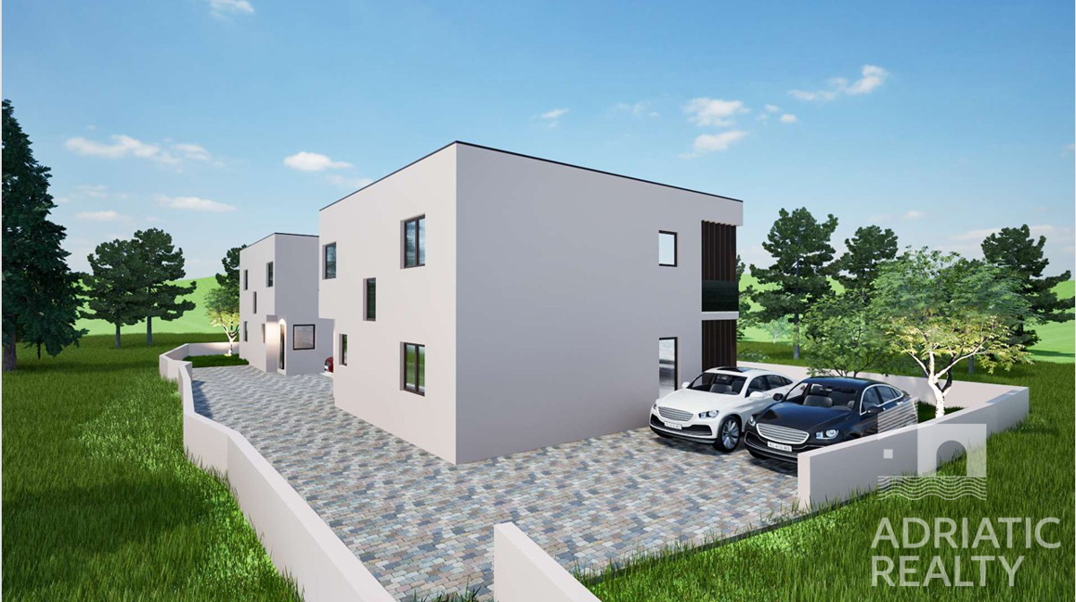 Vodice, novogradnja, moderna dvojna hiša z garažo in bazenom
